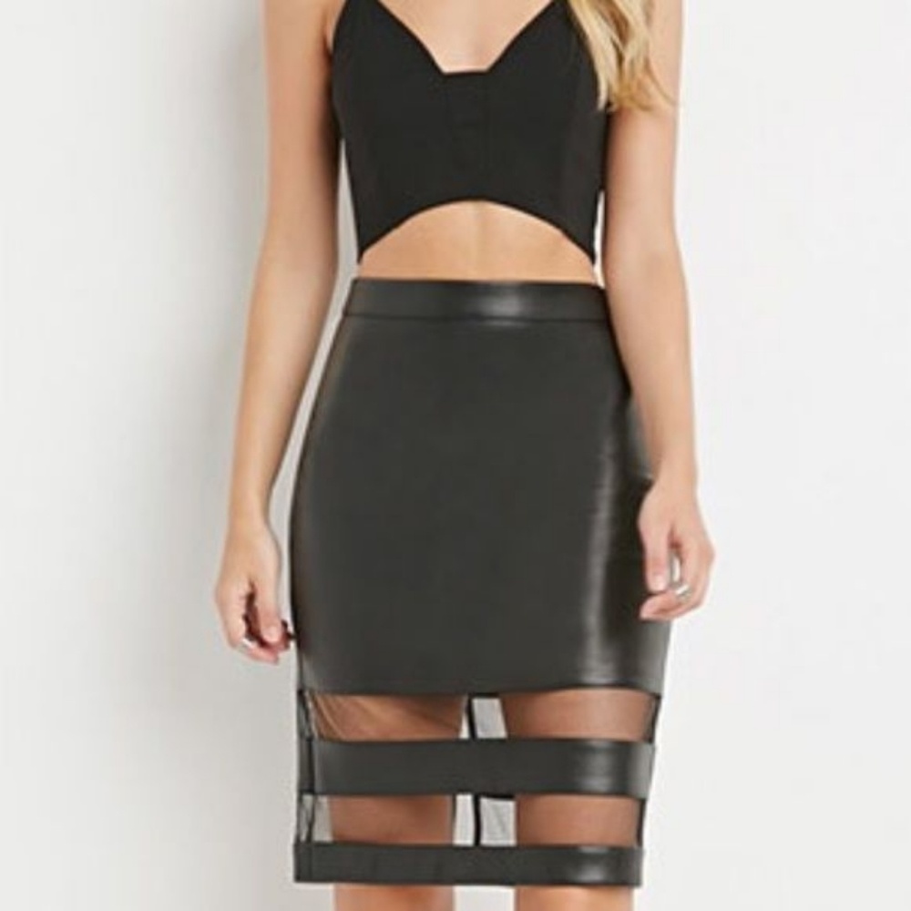 Forever 21 Sheer &Leather Skirt